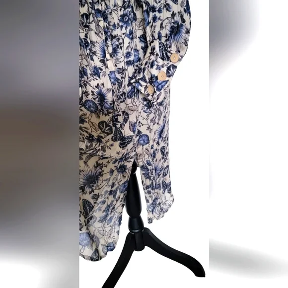 Zara Bohemian Floral Mockneck Belted Side Slits Midi Dress - Picture 10 of 12